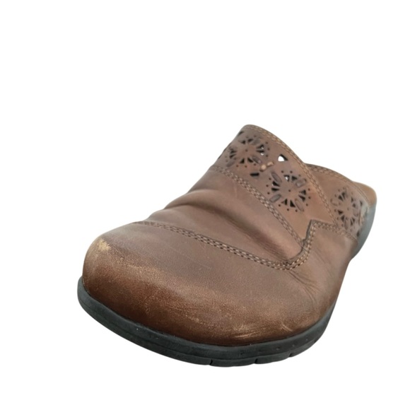 Earth Origins Janie Brown Leather Perforated Mule Clogs Size 6.5 - Picture 5 of 13